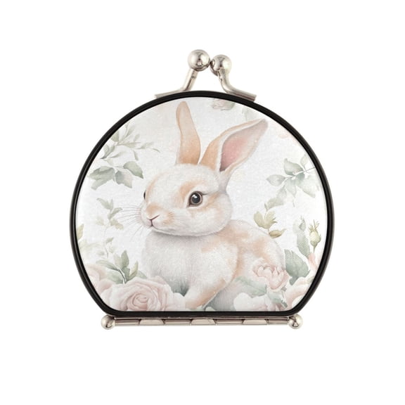 Portable Makeup Mirror Travel Mirror Compact Folding Mirrors Small for Women Beauty Accessories Bunny Surrounded by Roses