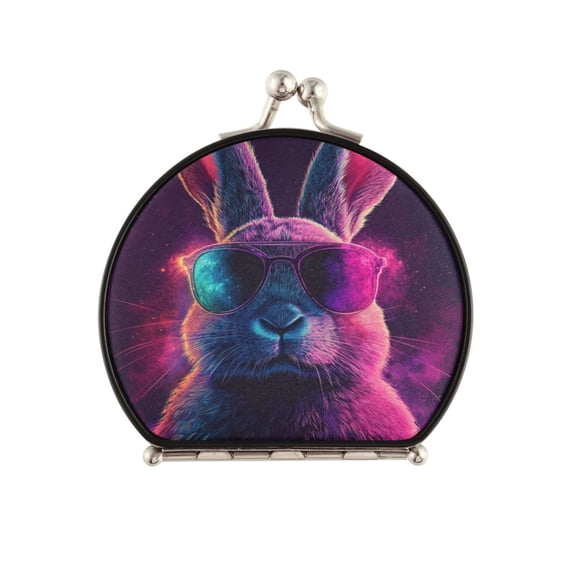 Portable Makeup Mirror Travel Mirror Compact Folding Mirrors Small for Women Beauty Accessories Cool Bunny with Sunglasses