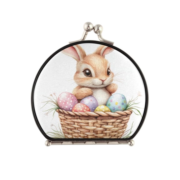 Portable Makeup Mirror Travel Mirror Compact Folding Mirrors Small for Women Beauty Accessories Cute Easter Bunny and Eggs