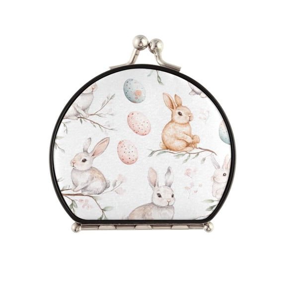 Portable Makeup Mirror Travel Mirror Compact Folding Mirrors Small for Women Beauty Accessories Easter Bunnies and Willow Branches
