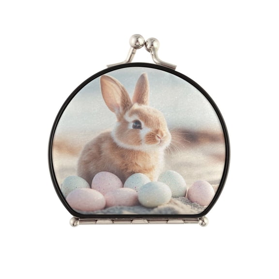 Portable Makeup Mirror Travel Mirror Compact Folding Mirrors Small for Women Beauty Accessories Easter Bunny with Eggs