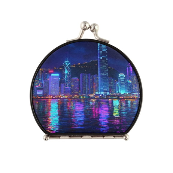 Portable Makeup Mirror Travel Mirror Compact Folding Mirrors Small for Women Beauty Accessories Neon Light City