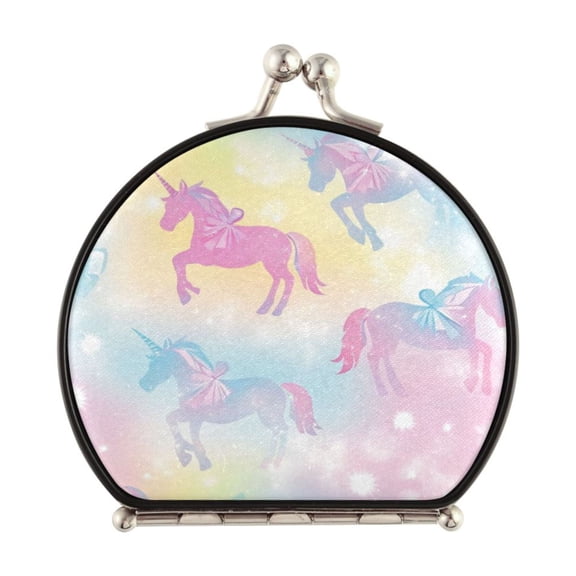 Portable Makeup Mirror Travel Mirror Compact Folding Mirrors Small for Women Beauty Accessories Pastel Unicorns and Bows