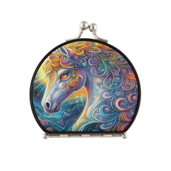 Portable Makeup Mirror Travel Mirror Compact Folding Mirrors Small for Women Beauty Accessories Psychedelic Art Unicorn