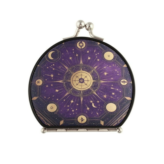 Portable Makeup Mirror Travel Mirror Compact Folding Mirrors Small for Women Beauty Accessories Purple Celestial Octagon Pattern