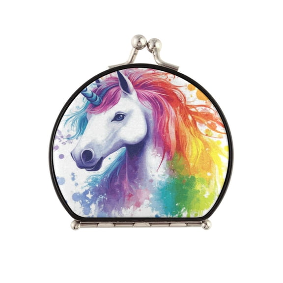Portable Makeup Mirror Travel Mirror Compact Folding Mirrors Small for Women Beauty Accessories Rainbow-colored Unicorn