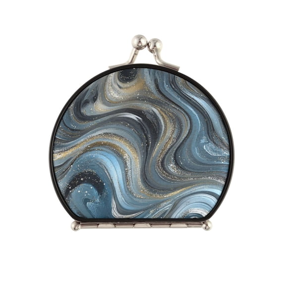 Portable Makeup Mirror Travel Mirror Compact Folding Mirrors Small for Women Beauty Accessories Swirling Metal and Marble Pattern
