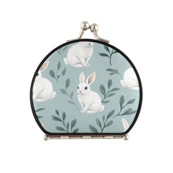 Portable Makeup Mirror Travel Mirror Compact Folding Mirrors Small for Women Beauty Accessories White Rabbits Pattern