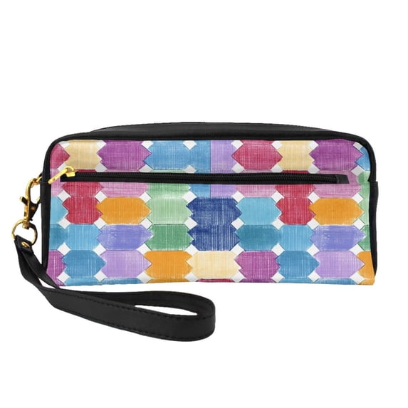 Portable Makeup Storage Bag 7.87×3.35×2.16in Portable Design Pu Leather Made Of A Bag For Multi-Use Aliceblue Colorful Houndstooth Hand-Drawn Sketch_1