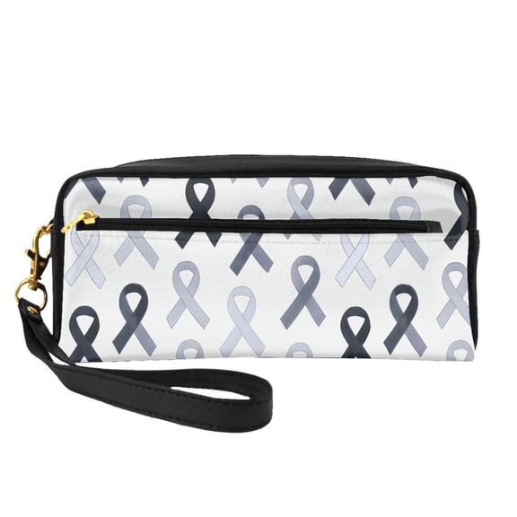 Portable Makeup Storage Bag 7.873.352.16in Portable Design Pu Leather Made Of A Bag For Multi-Use Cancer Awareness Ribbon Pattern - Grayscale Modern