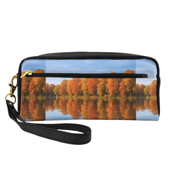 Portable Makeup Storage Bag 7.87×3.35×2.16in Portable Design Pu Leather Made Of A Bag For Multi-Use Autumn Lake