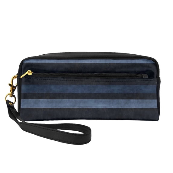 Portable Makeup Storage Bag 7.87×3.35×2.16in Portable Design Pu Leather Made Of A Bag For Multi-Use Darkblue Stripe_1