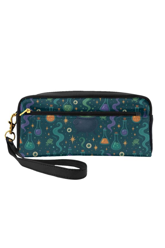 Portable Makeup Storage Bag 7.873.352.16in Portable Design Pu Leather Made Of A Bag For Multi-Use Magical Potion Halloween Pattern