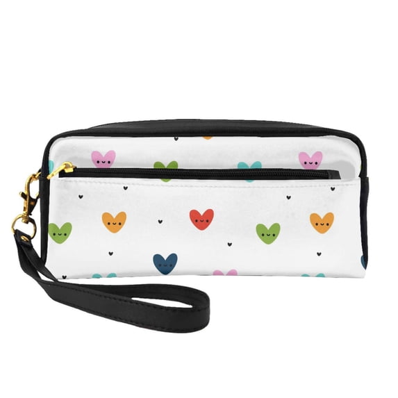 Portable Makeup Storage Bag 7.87×3.35×2.16in Portable Design Pu Leather Made Of A Bag For Multi-Use Multicolored Heart-Shaped Cute Expression
