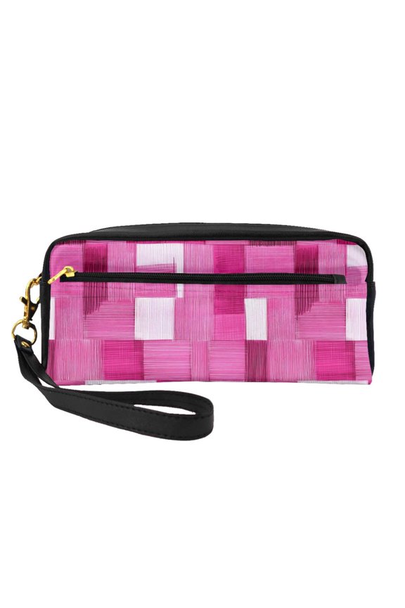 Portable Makeup Storage Bag 7.873.352.16in Portable Design Pu Leather Made Of A Bag For Multi-Use Pink Abstract Houndstooth Hand-Drawn Sketch_1