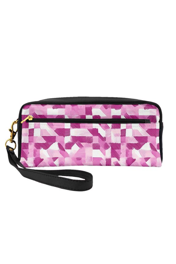 Portable Makeup Storage Bag 7.873.352.16in Portable Design Pu Leather Made Of A Bag For Multi-Use Pink Abstract Houndstooth Hand-Drawn Sketch_3