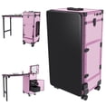 thumbnail image 1 of Portable Manicure Table with LED Mirror, Bluetooth & USB Port, Rolling Makeup Train Case with Foldable Nail Table and Password Lock, Nail Desk with 3 Drawers for Nail Techs & Salons, Pink, 1 of 9