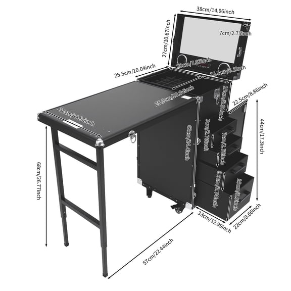 Portable Manicure Table Nail Desk Rolling Cabinet W/ Drawer, Remote Control