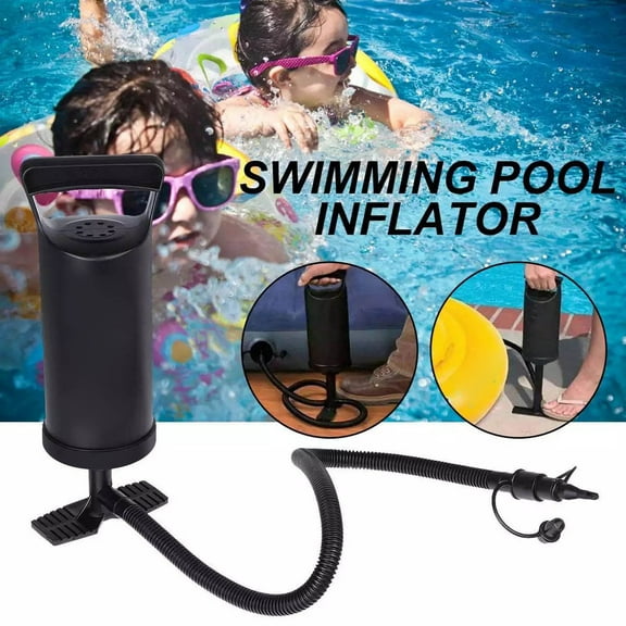 Portable Manual Air Pump Inflator, Model F27233, for Swimming Rings, Pool Floats, Camping Mattresses, with 3-in-1 Nozzle Connector, Fast Inflation, Non-Slip Pedals, Black Plastic Design