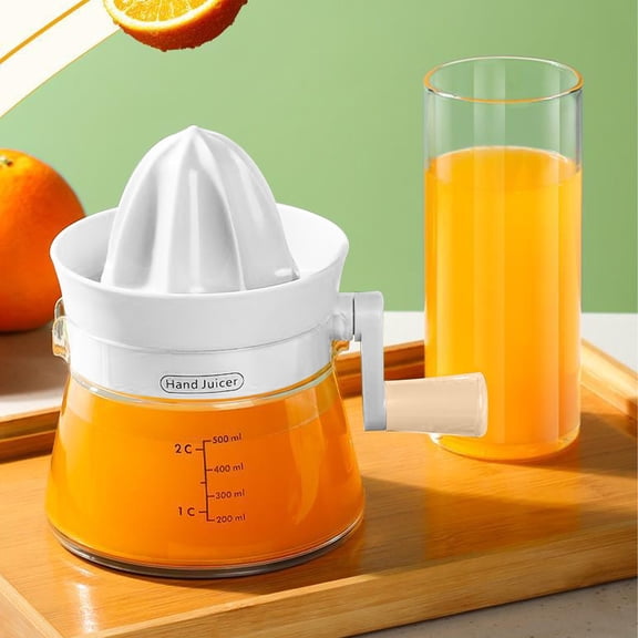 Portable Manual Citrus Juicer, 16.9 oz Rotating Crank Hand Press for Lemon Orange Lime Grapefruit, Ergonomic Handle, Dishwasher Safe Compact Design,White