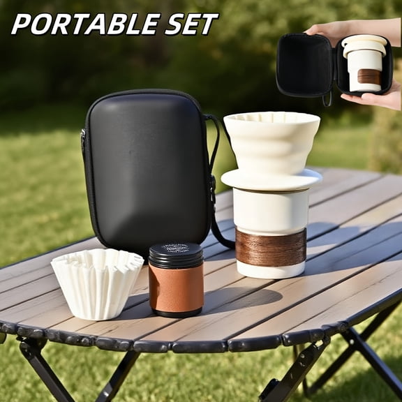 Portable Manual Coffee Brewing Kit with Storage Box, Includes Reusable Filter and Manual Dripper for a French Press-Style Experience, Durable and Compact for Travel, Camping, Home, and Office