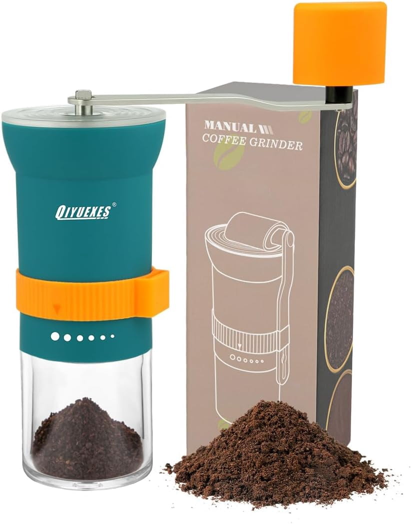 Portable Manual Coffee Grinder with Conical Burr and Adjustable 6 Coarseness Settings, Hand Crank Bean Mill for Home, Camping, and Travel Use
