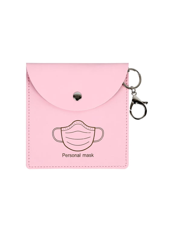 Portable Mask Storage Wallet, Reusable Mask Case Organizer with Carabiner Hook - for Disposable & Cloth Masks, Travel, School, Office - Multi-Purpose Cleaning Bag, Pink, 4.3*4.3 Inch, By Preplabs