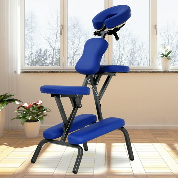 Portable Massage Chair Folding Tattoo Salon Spa Chair W/Carrying Case, Adjustable Lightweight Travel Therapy Chair, Blue