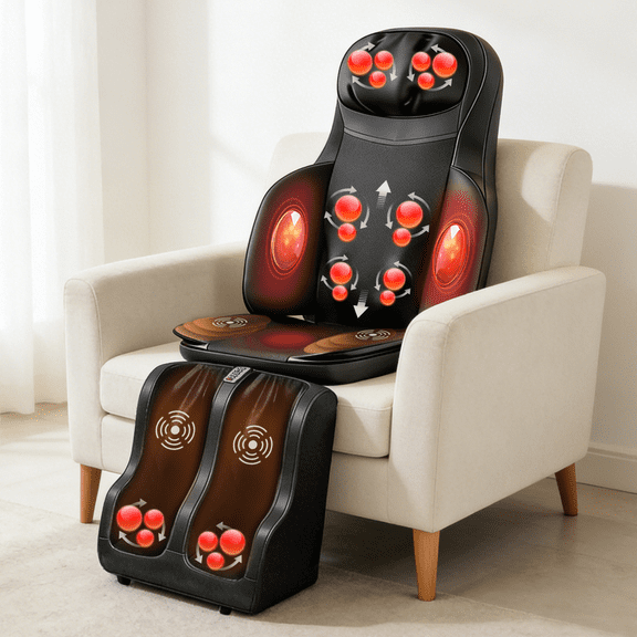 Portable Massage Mat with Shiatsu Kneading & Vibration, 3-in-1 Back Neck Calf Massager with Heating for Full Body Relief, Home Office Massage Cushion with Remote Control & Adjustable Modes