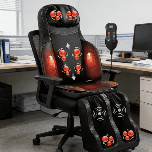 Portable Massage Mat with Shiatsu Kneading & Vibration, 3-in-1 Back Neck Calf Massager with Heating for Full Body Relief, Home Office Massage Cushion with Remote Control & Adjustable Modes