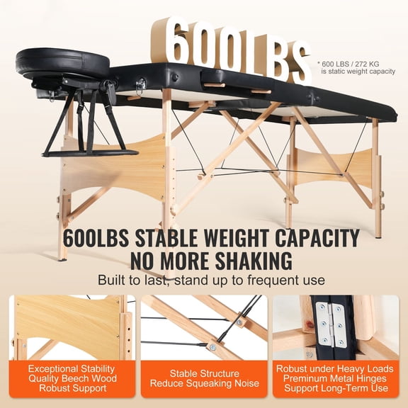 Portable Massage Table 28" W, 2 Folding Lightweight Massage Table, 8-Level Height Adjustable Salon Tattoo Bed, Spa Table with Headrest, Armrests, Hand Pallet & Carrying Bag, 600LBS