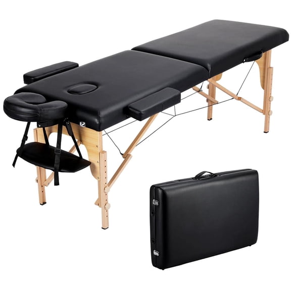 Portable Massage Table Massage Bed Spa Bed Therapy Table Collapsable Treatment Table Height Adjustable Salon Bed 84 Inch 2 Fold, Black