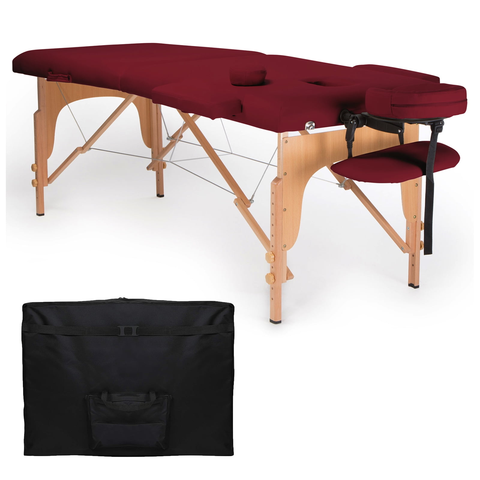 Burgundy Portable Folding Massage Table with Foam Pillow