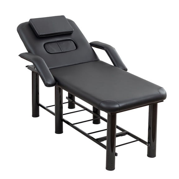 Portable Massage Tables Professional Black Beauty Bed with Removable Headrest & Breast Cushions, Armrests and Storage Shelf for Massage, Facial, Tattoo & Spa,Professional Massage Tables