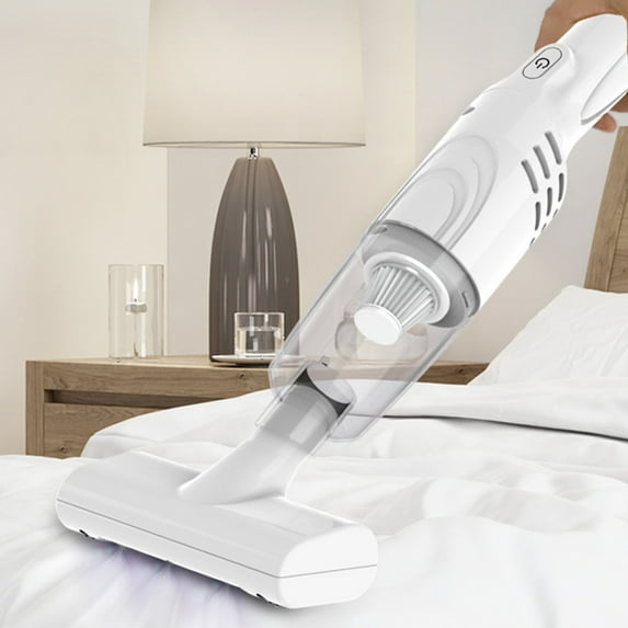 Portable Mattress Vacuum Cleaner USB Rechargeable for Bed Sofa Pet Hair Dust Mite - 3000PA Suction Power 0.3L Capacity Home Office Car Use(White)