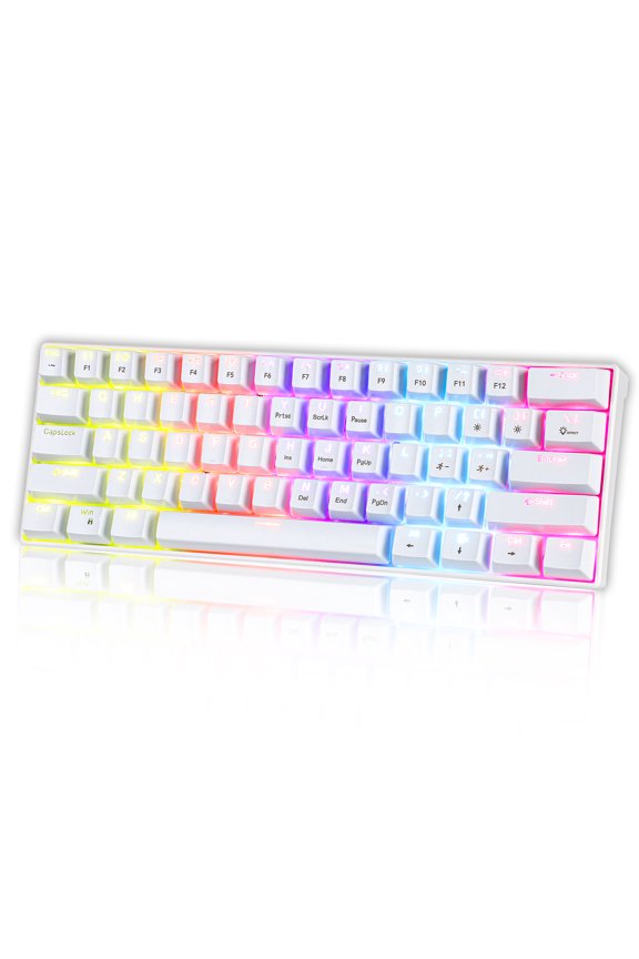 Portable Mechanical Gaming Keyboard, Keycaps RGB Backlit Compact 68 Keys Mini Wired Office Keyboard for Windows Laptop PC - White