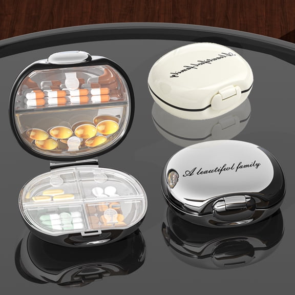 Portable Medication Organizer Case 6 Compartments | Waterproof Travel Pill Storage Box | Compact Moistureproof Drug Holder | Silver Beige | 1 Pc | 3.35x3.15x1.38 in