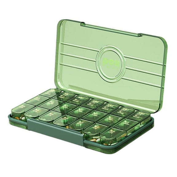 Portable Medicine Box With Reminder For Elderly Large Capacity Sealed Pill Organizer Three Meals A Day Secure Moisture Protection User- Case Clear Labeled Compartments (Green)