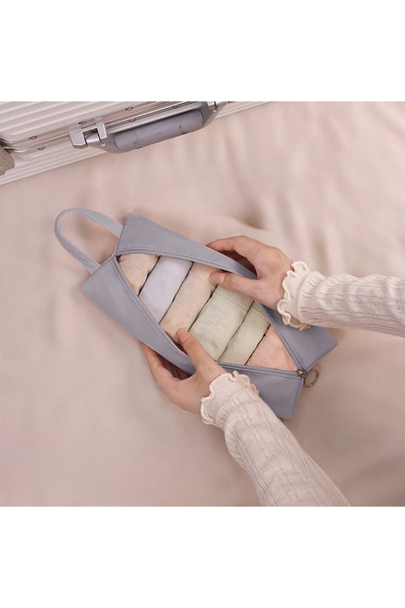 Portable Memory Cloth Lingerie Organizer Storage Bag with Handle, Smooth Zipper Underwear Socks Bra Pouch for Travel Suitcase, 10.63 in