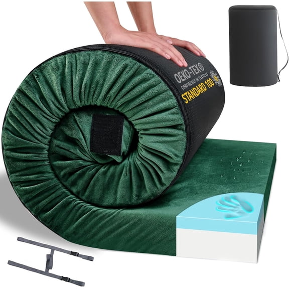 Portable Memory Foam Sleeping Pad for Adults Dark Green, Cot Size (72 x 24 x 3 Inches), Waterproof