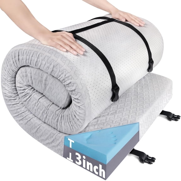 Portable Memory Foam Sleeping Pad with Waterproof Cover, Gray, 72" x 24" x 3", Microfiber Cover and High-Density Foam