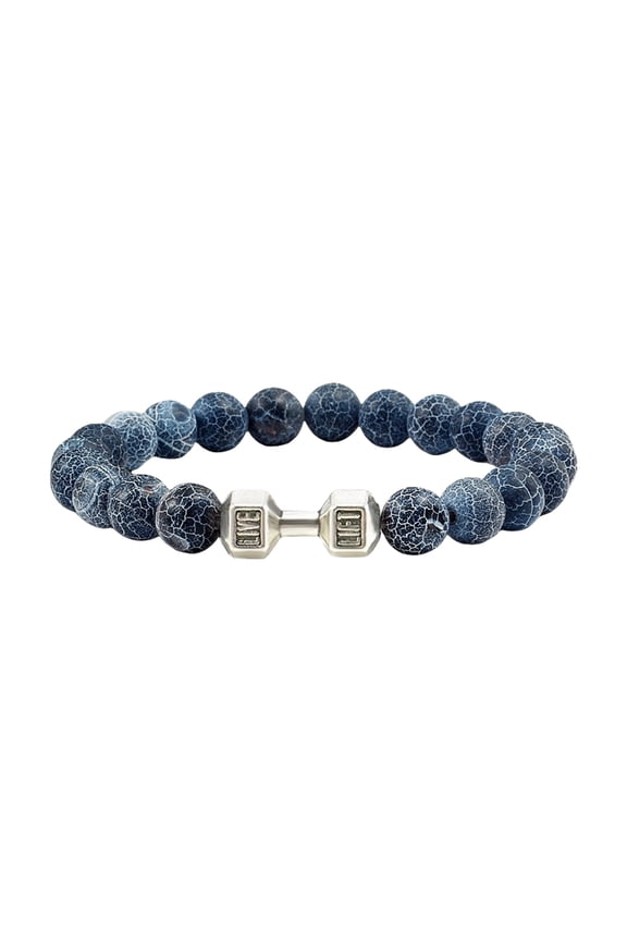 Multipurpose Men's Beaded Natural Elegant Lavaed Stone Dumbbell Charm for Energy and Fitness Jewelry Pieces