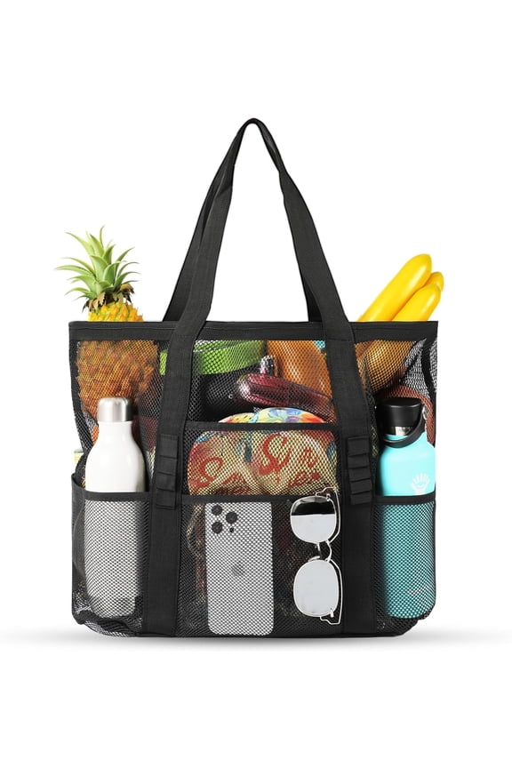 Portable Mesh Bathroom Shower Caddy & Beach Pool Tote – Large Toiletry Bag for Gym, Dorm, and Swimming (Black)