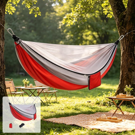 Portable Mesh Hammock With Crossbars And Carrying Bag, Breathable Polyester Swing for Camping, Backyard, and Patio Relaxation, Easy To Set Up and Store