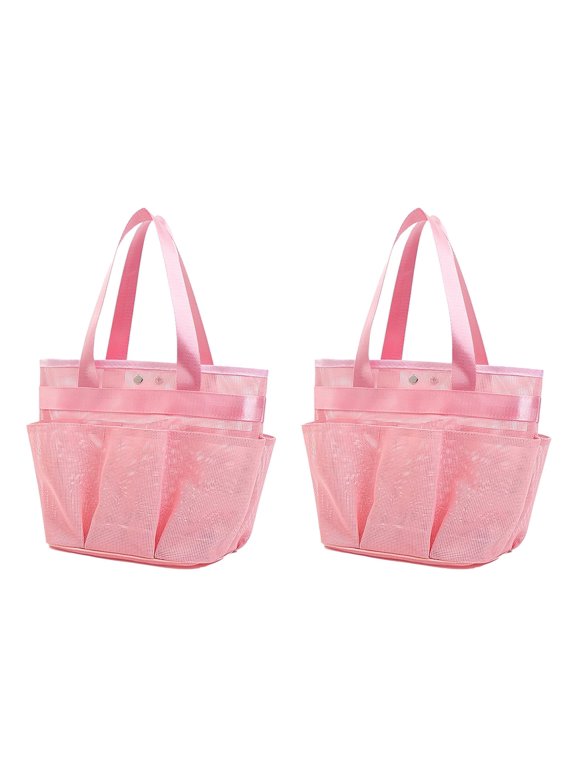 Portable Mesh Shower Caddy, Dorm Room Essential for Gym Travel Camping, Bathroom Shower Bag for Men and Women, 2-pack,Pink