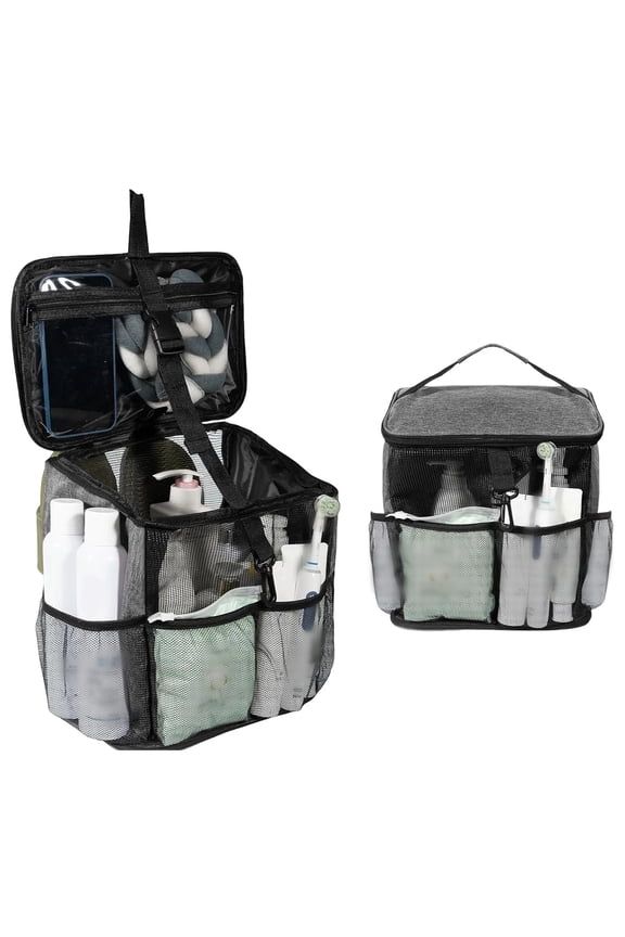 Portable Mesh Shower Caddy - Quick Dry Hanging Tote Bag with 4 Pockets, Large Capacity Toiletry Organizer for College Dorm, Beach, Gym, Travel, Camping & Swimming Essentials