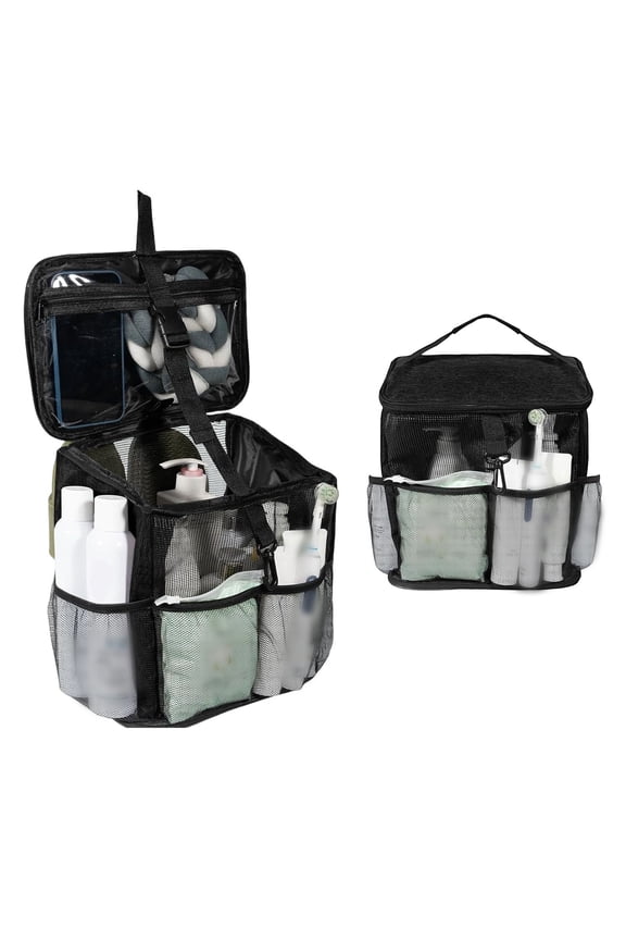 Portable Mesh Shower Caddy - Quick Dry Hanging Tote Bag with 4 Pockets, Large Capacity Toiletry Organizer for College Dorm, Beach, Gym, Travel, Camping & Swimming Essentials