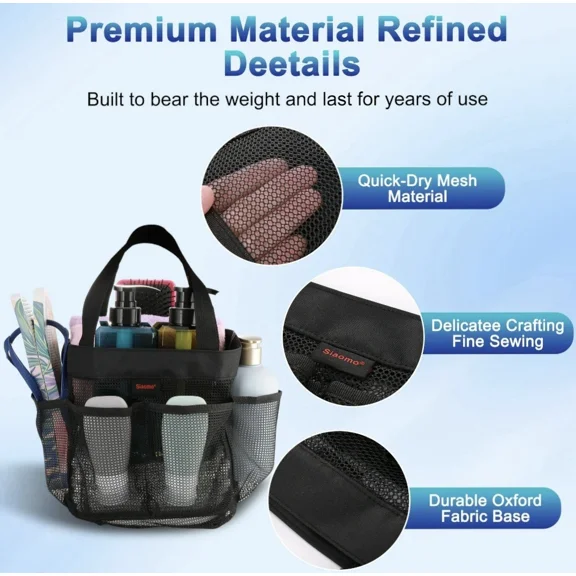 Portable Mesh Shower Caddy Tote Bag 8 Pocket Organizer For Dorm, Gym, Travel