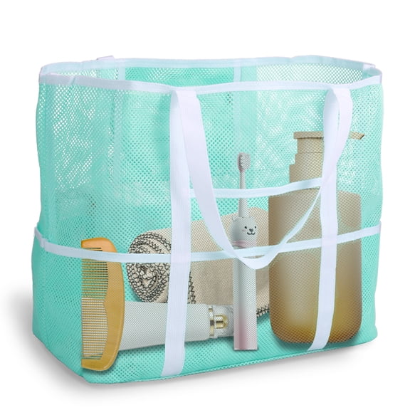 Portable Mesh Shower Caddy with 8 Pockets and Handles Quick Dry Large Capacity Mesh Shower Bag for Bathroom Gym Travel Camp Beach