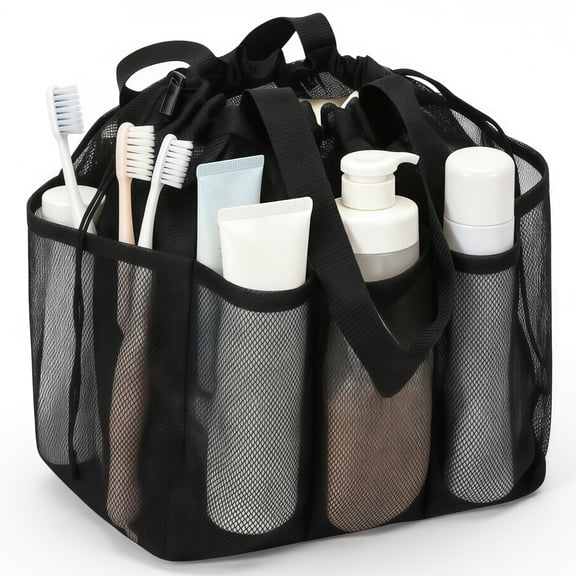 1 Count Mesh Shower Bag,Portable Toiletry Bag with Drawstring & 7 Pockets,Quick-Dry Shower Caddy for College Dorm Essentials, Bathroom, Gym, Camp, Travel, Hanging Caddy Basket